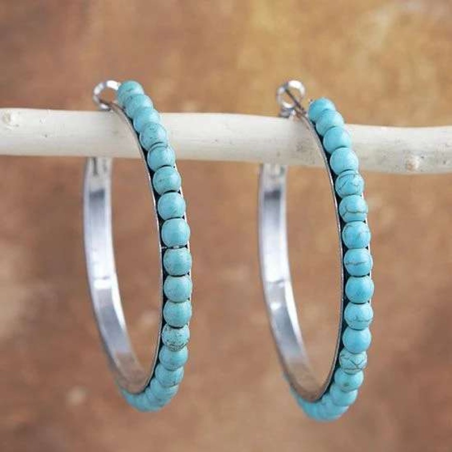 Jewelry * | West And Company Turquoise Beaded Hoop Earrings