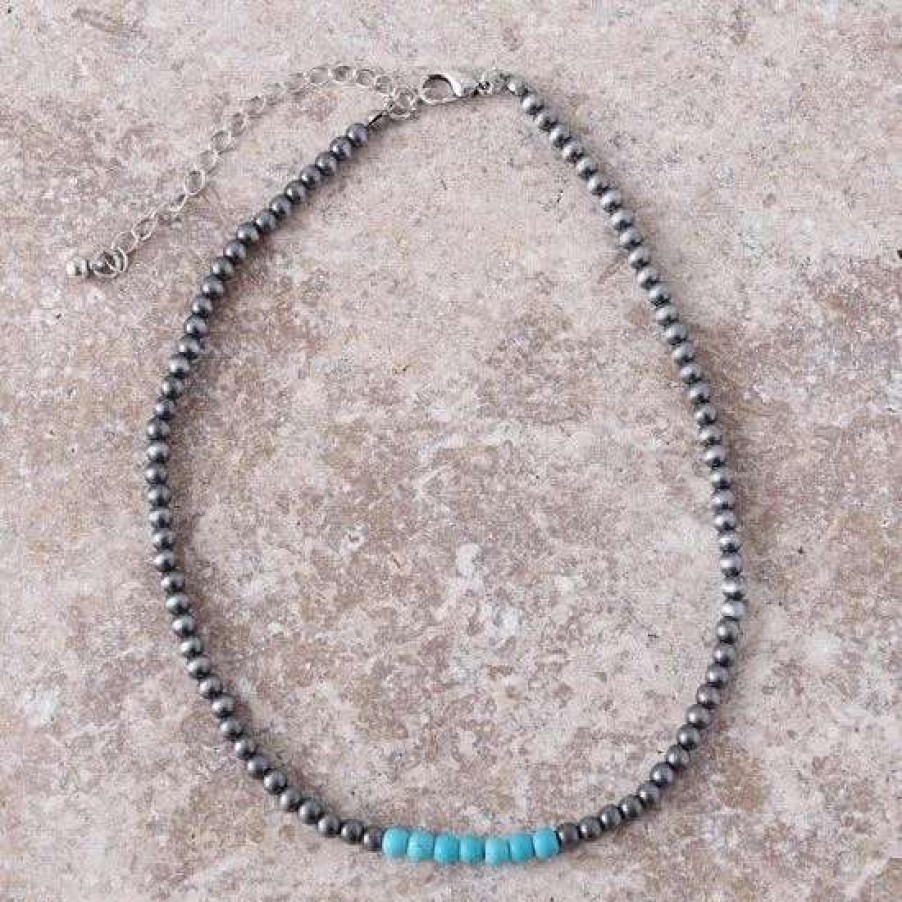 Jewelry * | Navajo Turquoise Bead Choker Necklace