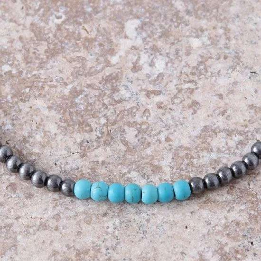 Jewelry * | Navajo Turquoise Bead Choker Necklace