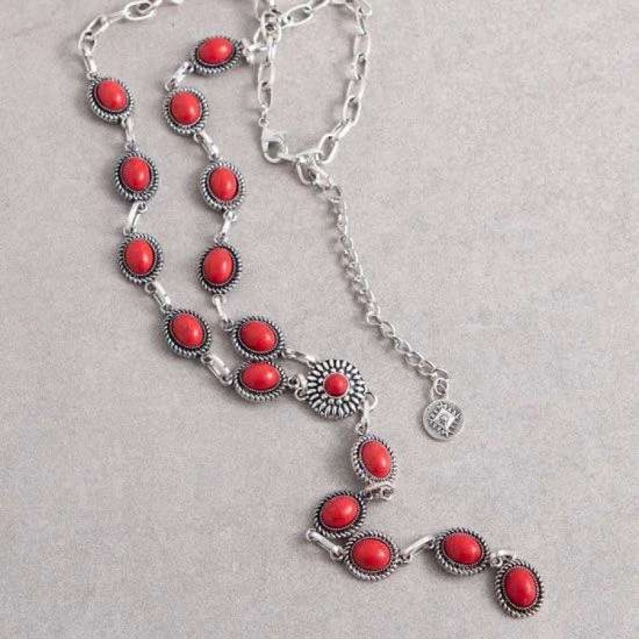 Jewelry * | West And Company Red Concho Lariat Necklace