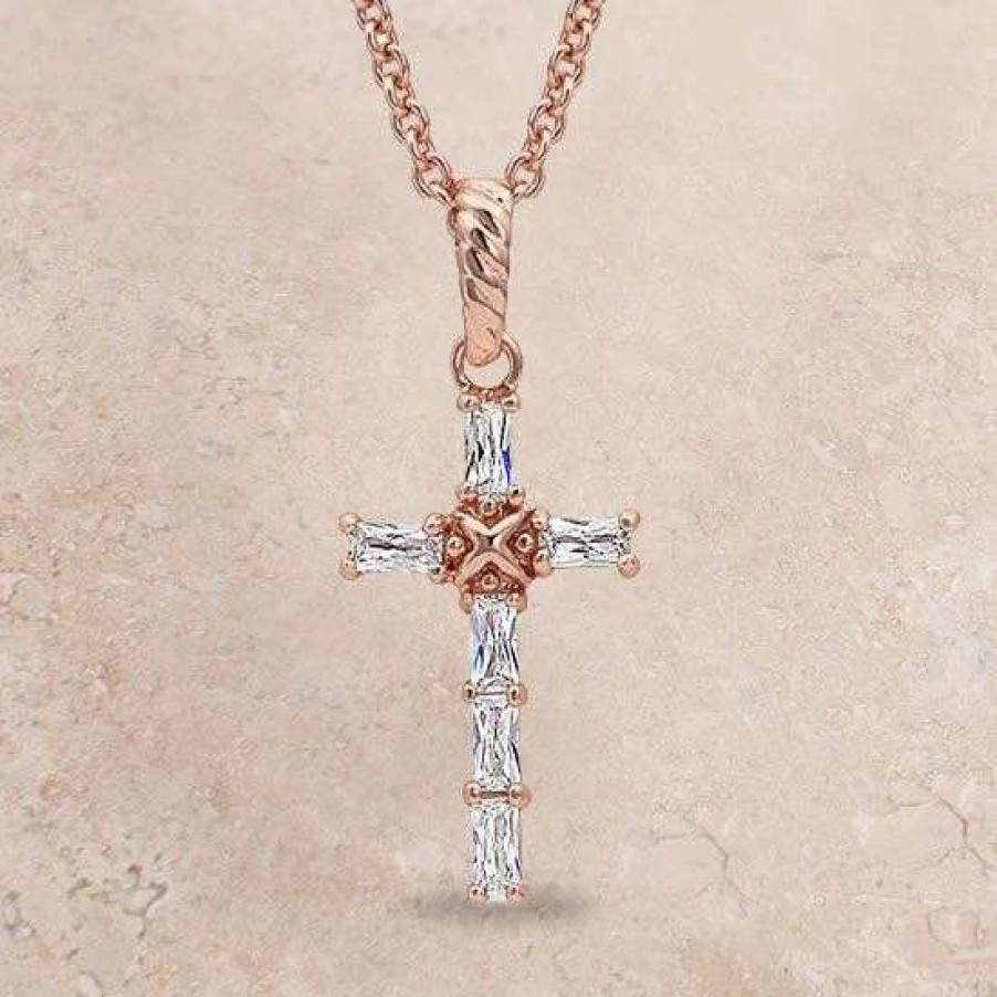 Jewelry * | Montana Silversmiths Entwined Rose Gold Brilliant Cross Necklace