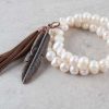 Jewelry * | Jewelry Junkie Double Strand Pearl Bracelet With Feather And Tassel