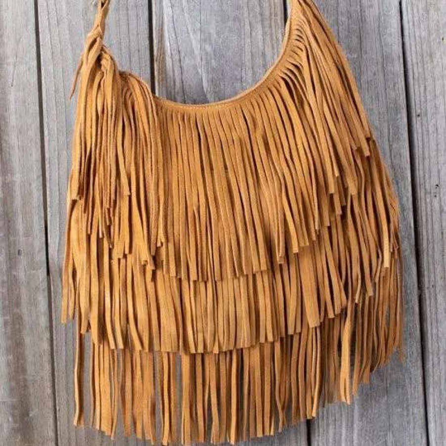 Handbags * | Wrangler Tan Leather Fringe Concealed Carry Bag