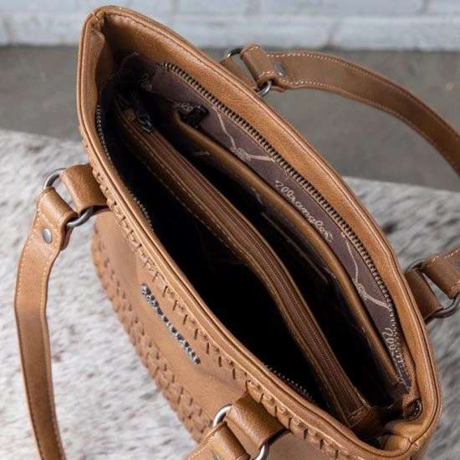 Handbags * | Wrangler Brown Stitch Accent Concealed Carry Tote