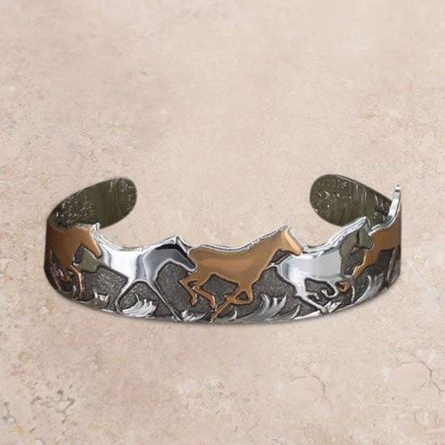 Jewelry * | Montana Silversmiths Horses Of A Different Color Cuff Bracelet Curio Finish