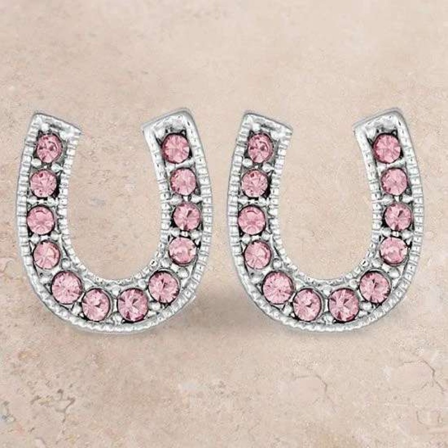 Jewelry * | Montana Silversmiths Pink Crystal Horseshoe Earrings