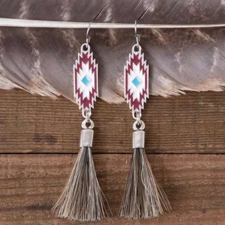 Jewelry * | Cowboy Collectibles Taos Aztec Horsehair Earrings