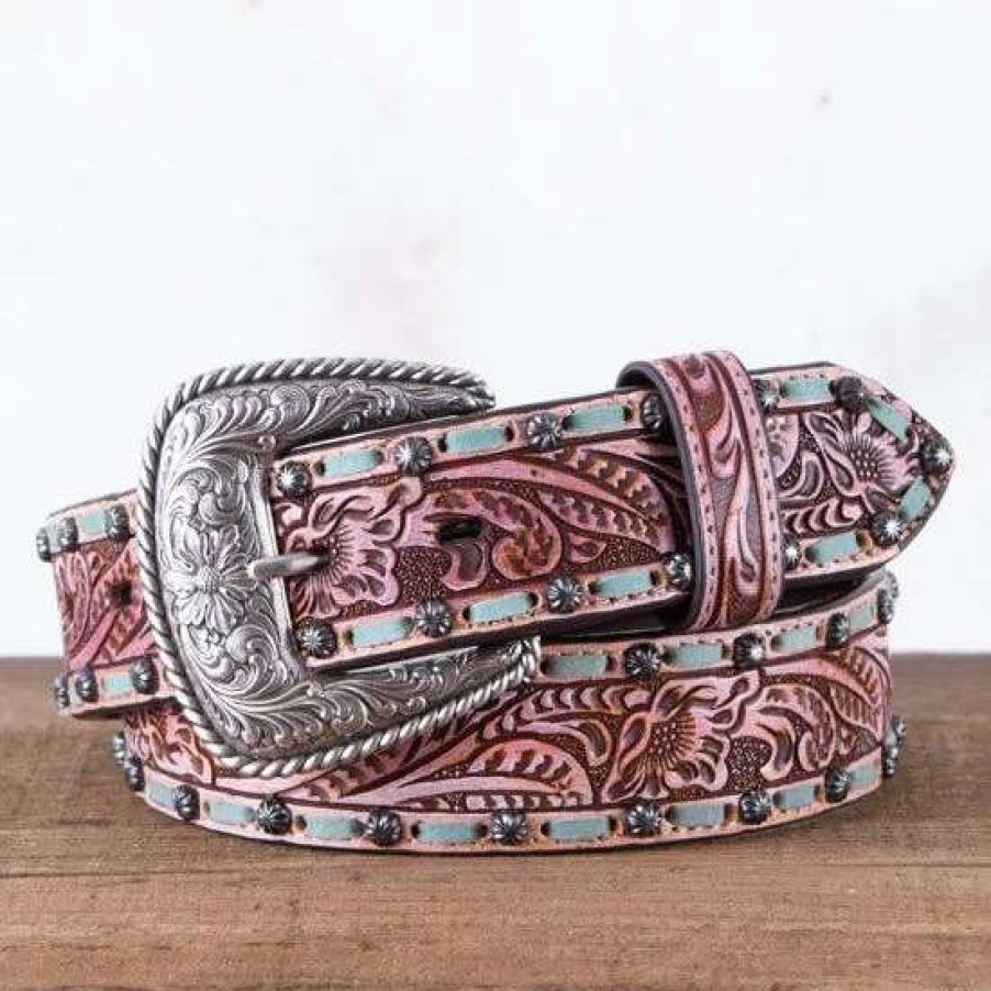 Belts * | Roper Tooled Turquoise Buckstitch Belt