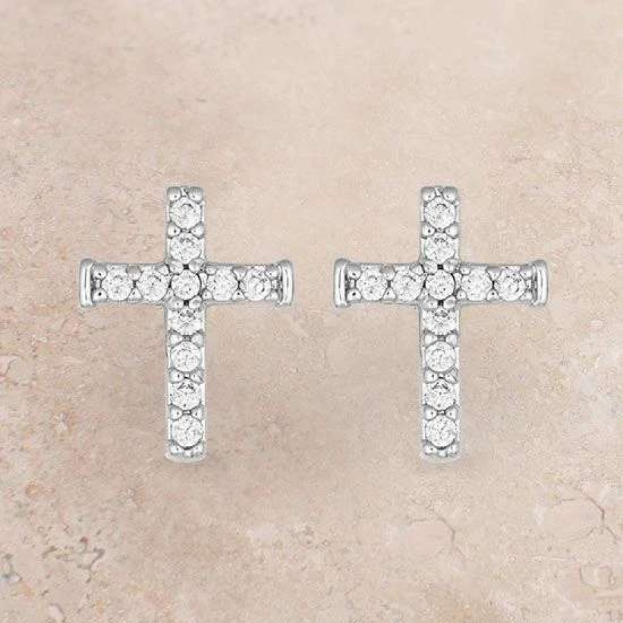 Jewelry * | Montana Silversmiths Quiet Faith Tiny Crystal Cross Earrings