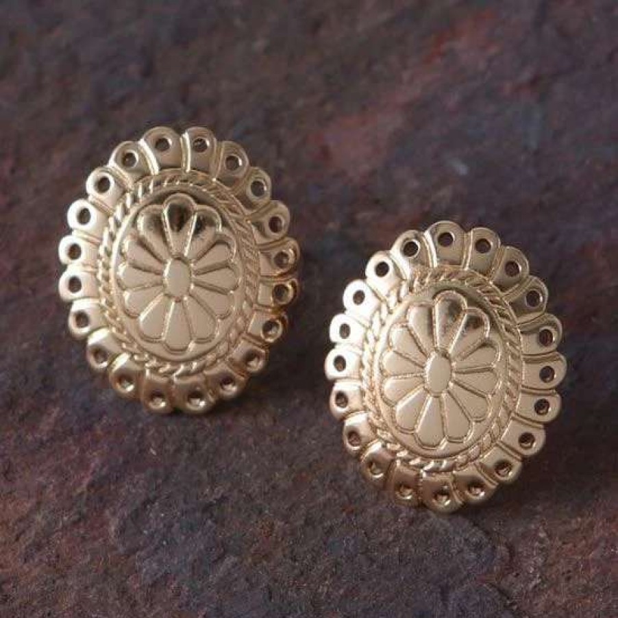 Jewelry * | West And Company Gold Flower Concho Post Earrings