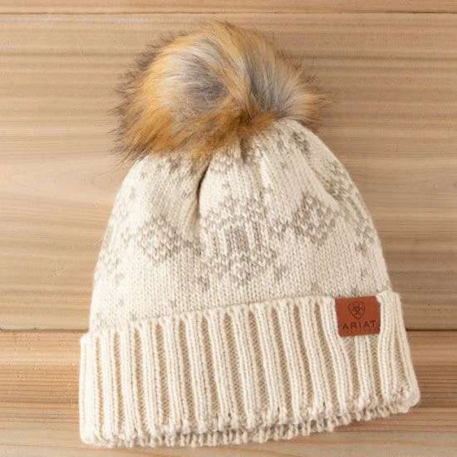 Winter Accessories * | Ariat Patrona Cream Pom Beanie