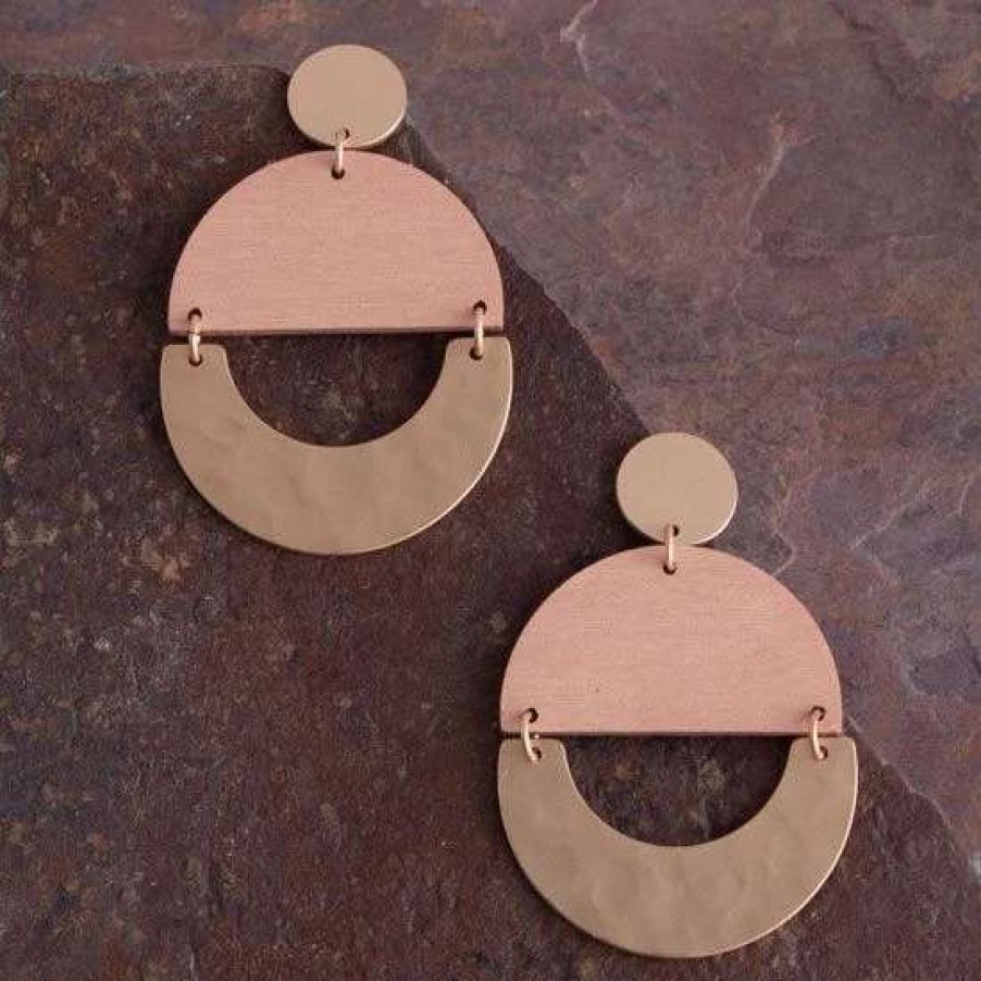 Jewelry * | Brown Wood And Gold Hoop Earring