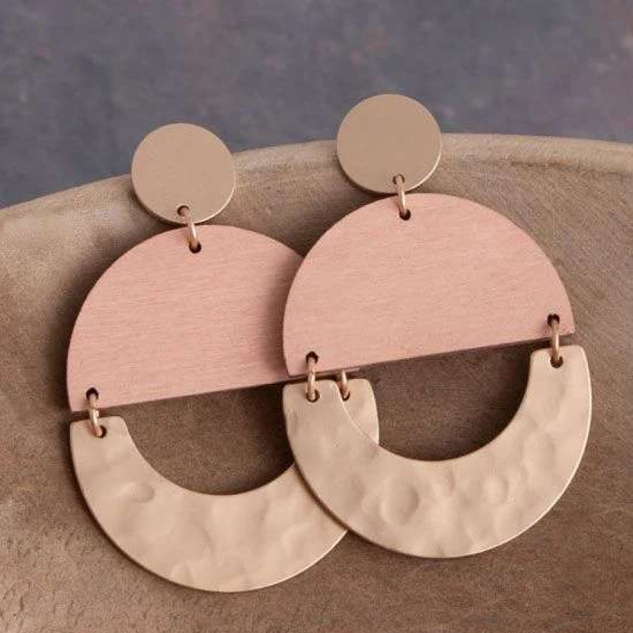 Jewelry * | Brown Wood And Gold Hoop Earring