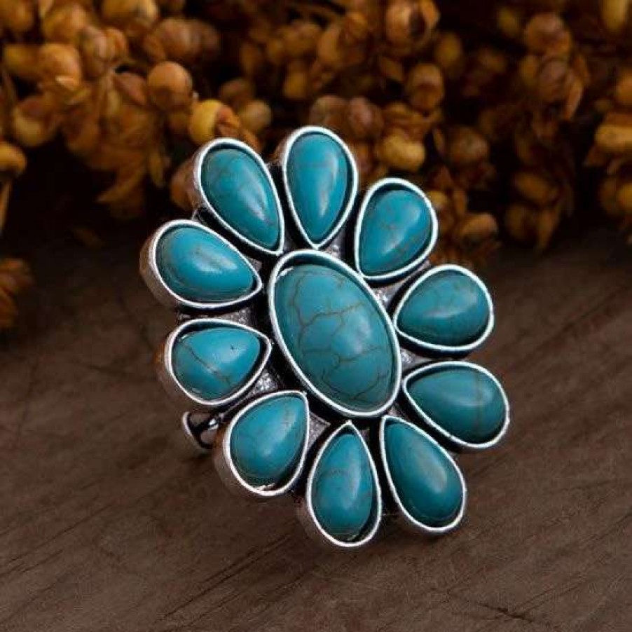 Jewelry * | West And Company Turquoise Flower Cluster Ring