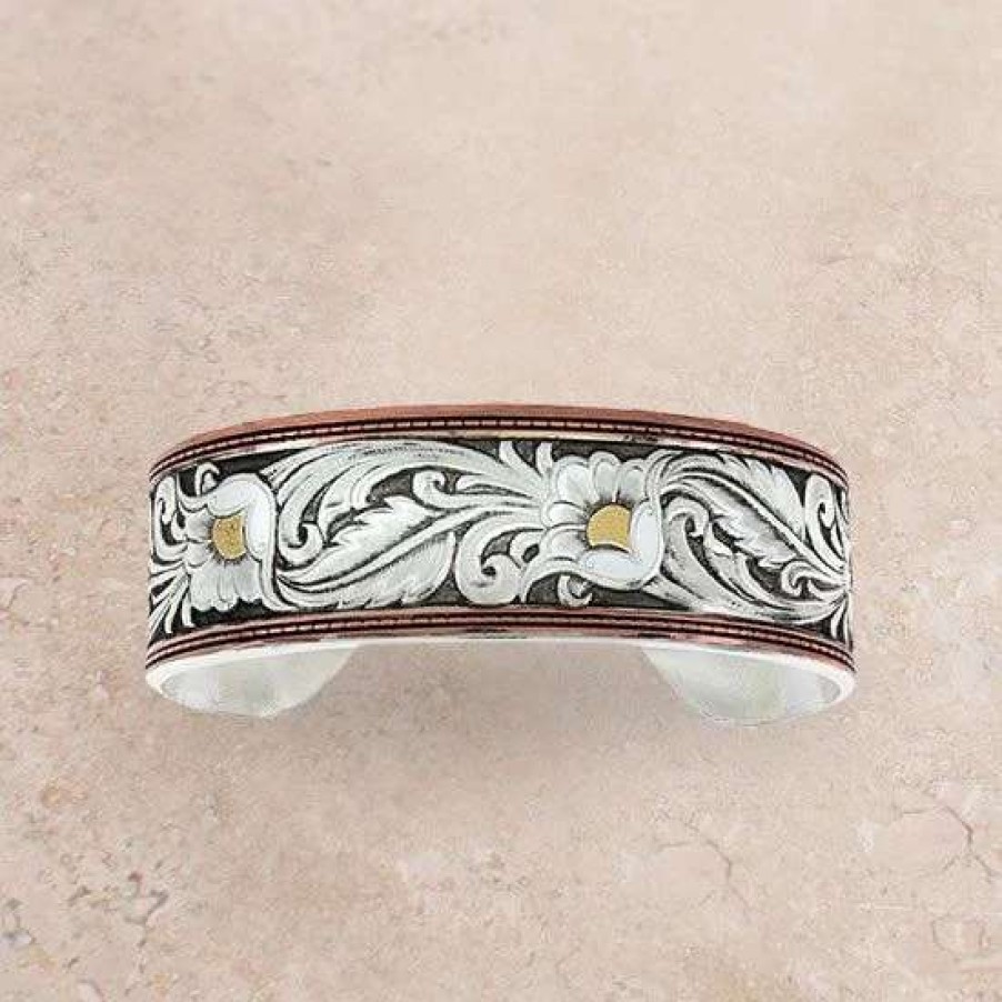 Jewelry * | Montana Silversmiths Tri-Colored Floral Leather Cut Cuff Bracelet