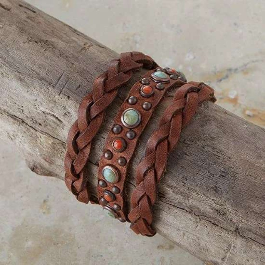 Jewelry * | The Rowdy Cowgirl Turquoise And Coral Braided Wrap Bracelet