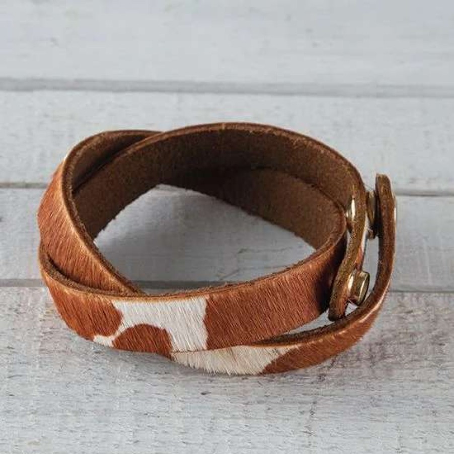 Jewelry * | Hair-On Cowhide Print Double Wrap Leather Bracelet