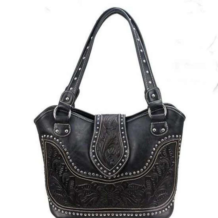 Handbags * | Montana West Trinity Ranch Black Concealed Carry Handbag