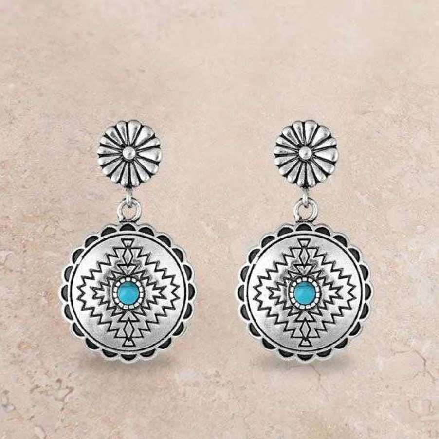 Jewelry * | Montana Silversmiths Center Of The Storm Turquoise Coin Earrings