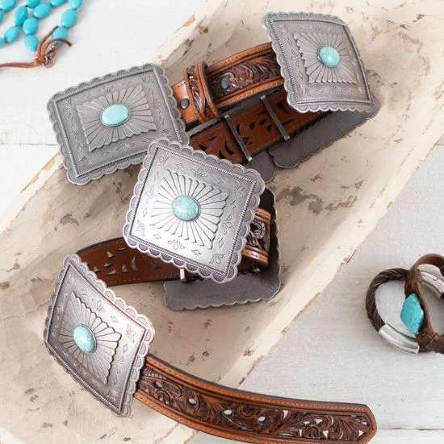 Belts * | Ariat Turquoise Square Concho Belt