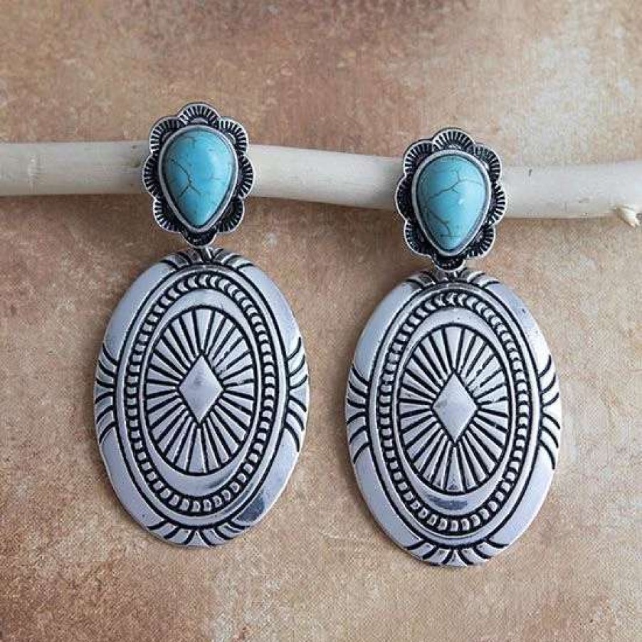 Jewelry * | West And Company Aztec And Turquoise Concho Earrings