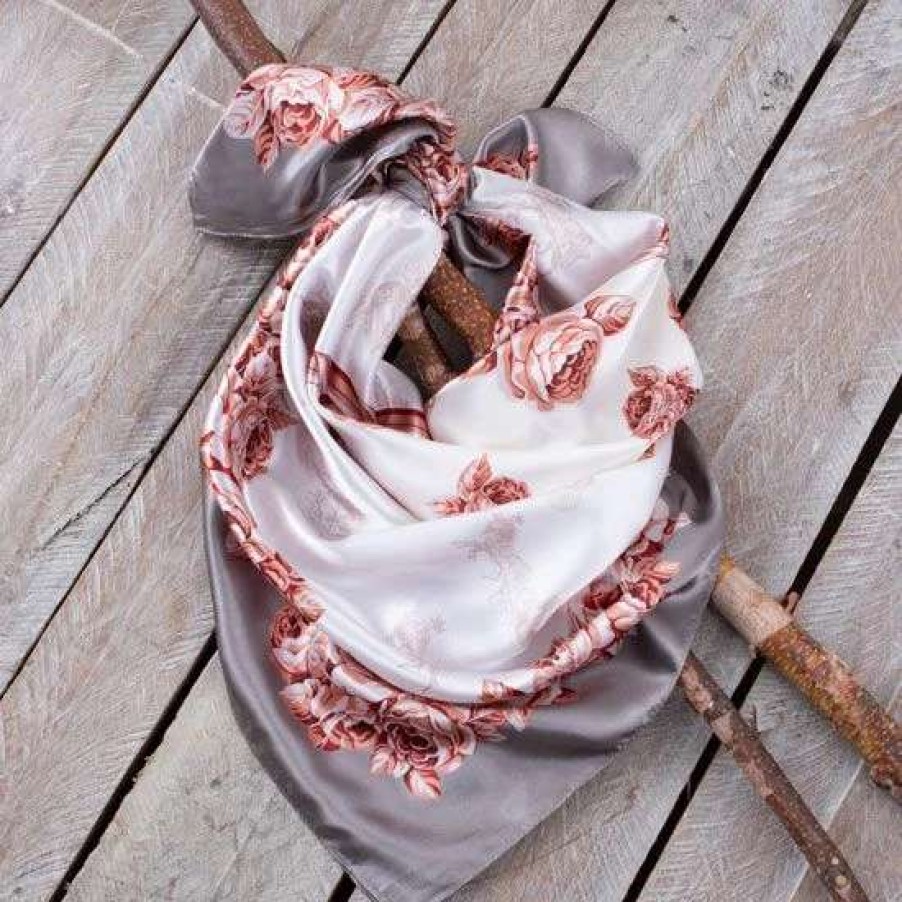 Scarves * | Grey And Pink Floral Wild Rag