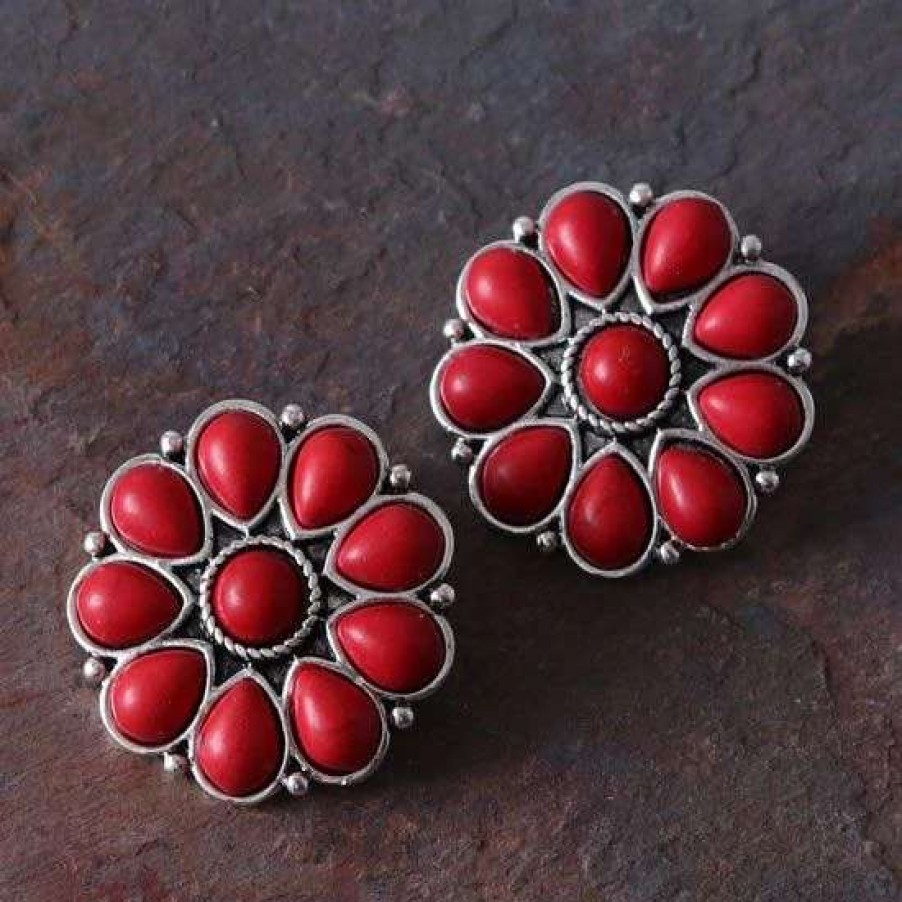 Jewelry * | West And Company Red Cluster Earrings