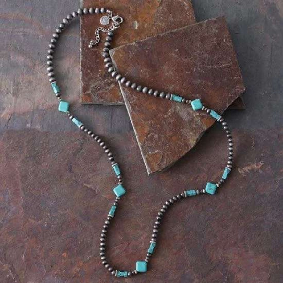 Jewelry * | West And Company Navajo Pearl Turquoise Square Necklace