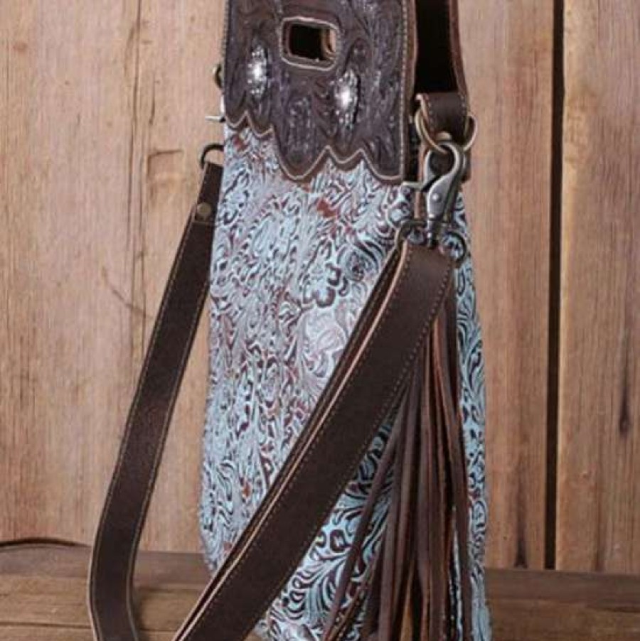 Handbags * | Blue Vine Tooled Leather Crossbody