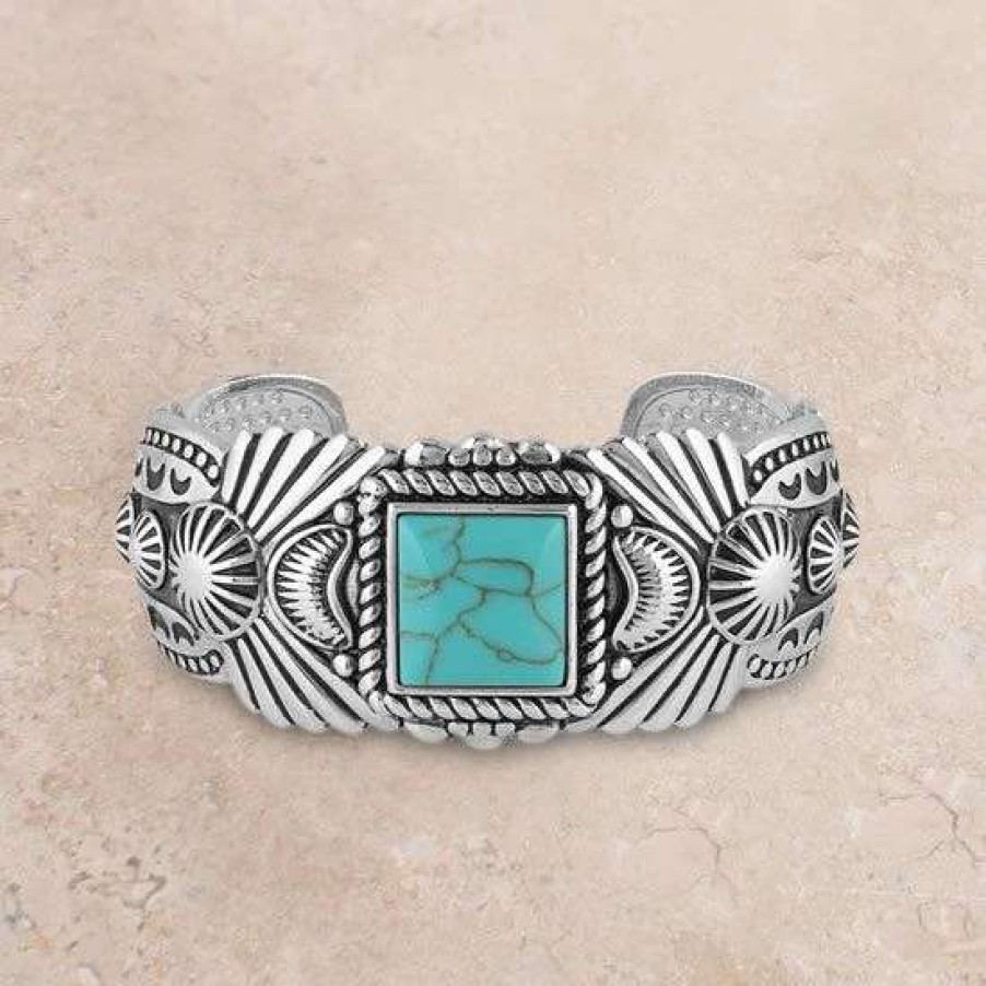 Jewelry * | Montana Silversmiths Flourished Turquiose Cuff Bracelet