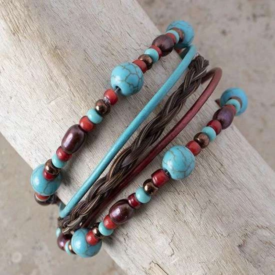 Jewelry * | Cowboy Collectibles Sorrel Horsehair Turquoise Pearl Bracelet