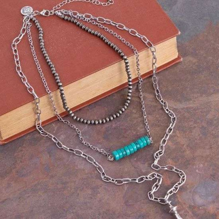 Jewelry * | West And Company Silver Layered Navajo Turquoise Necklace