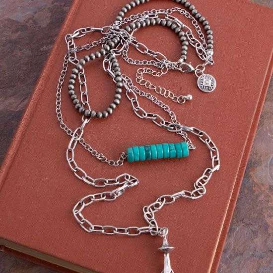 Jewelry * | West And Company Silver Layered Navajo Turquoise Necklace