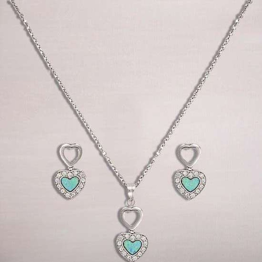 Jewelry * | Montana Silversmiths Terra Bella Opal Heart Necklace And Earrings Set