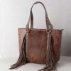 Handbags * | Trinity Ranch Brown Floral Tooled Cowhide Tote