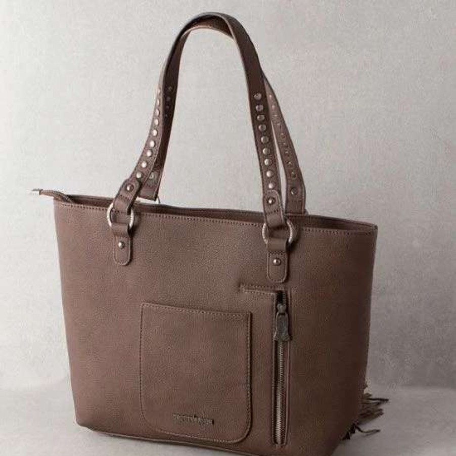 Handbags * | Trinity Ranch Brown Floral Tooled Cowhide Tote