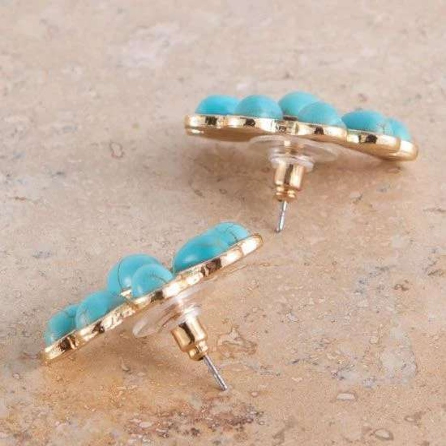 Jewelry * | West And Company Gold And Turquoise Half Flower Earrings