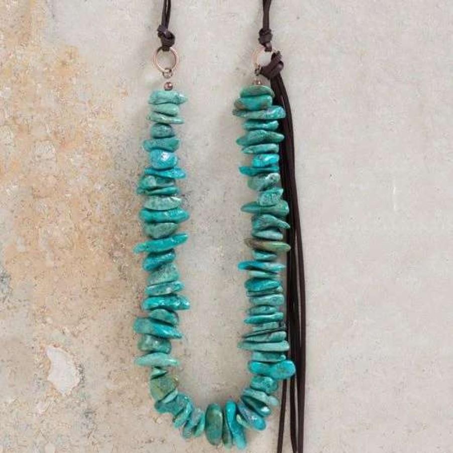 Jewelry * | Jewelry Junkie Turquoise And Leather Tassel Side Tie Necklace