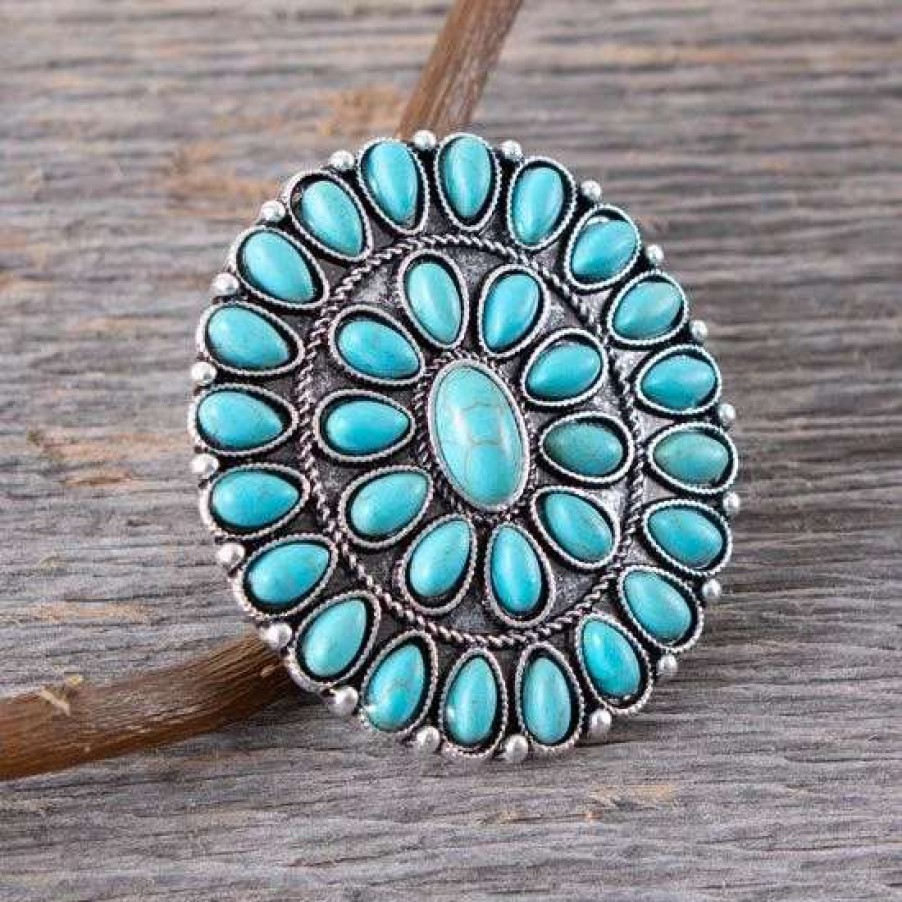 Jewelry * | West And Company Turquoise Cluster Adjustable Ring