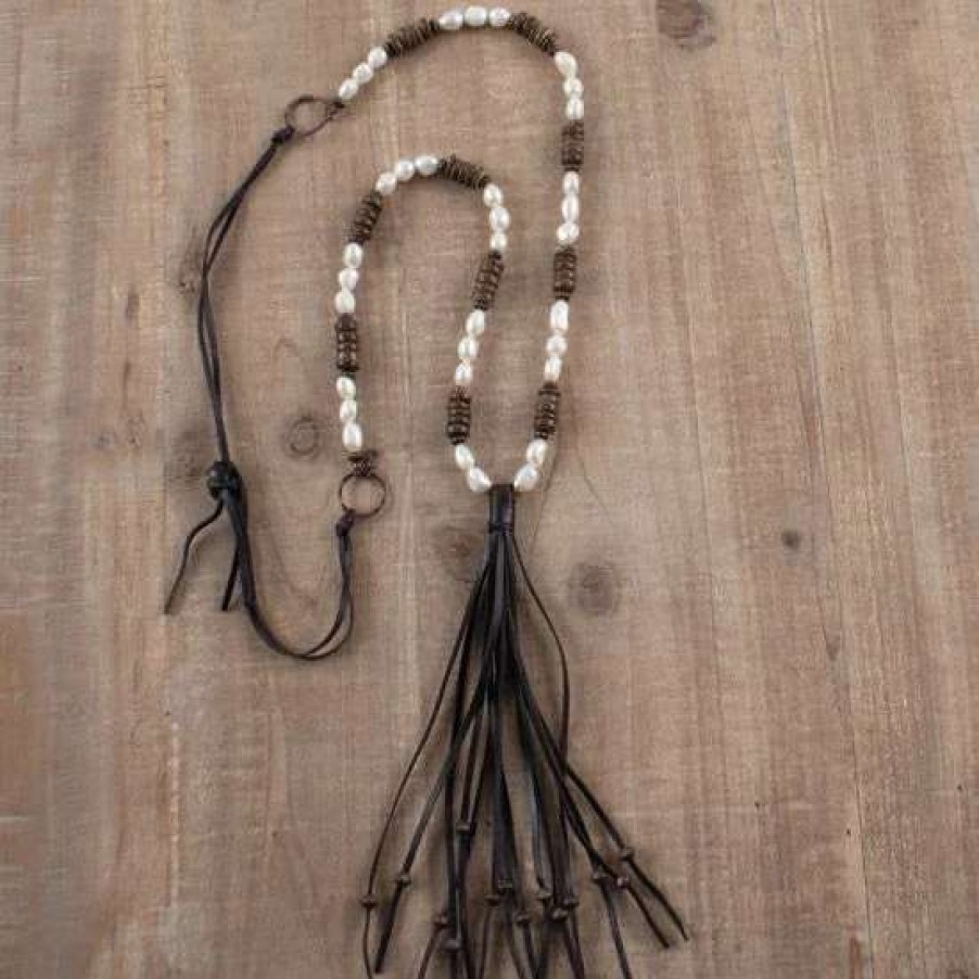 Jewelry * | Jewelry Junkie Freshwater Pearl And Wood Necklace