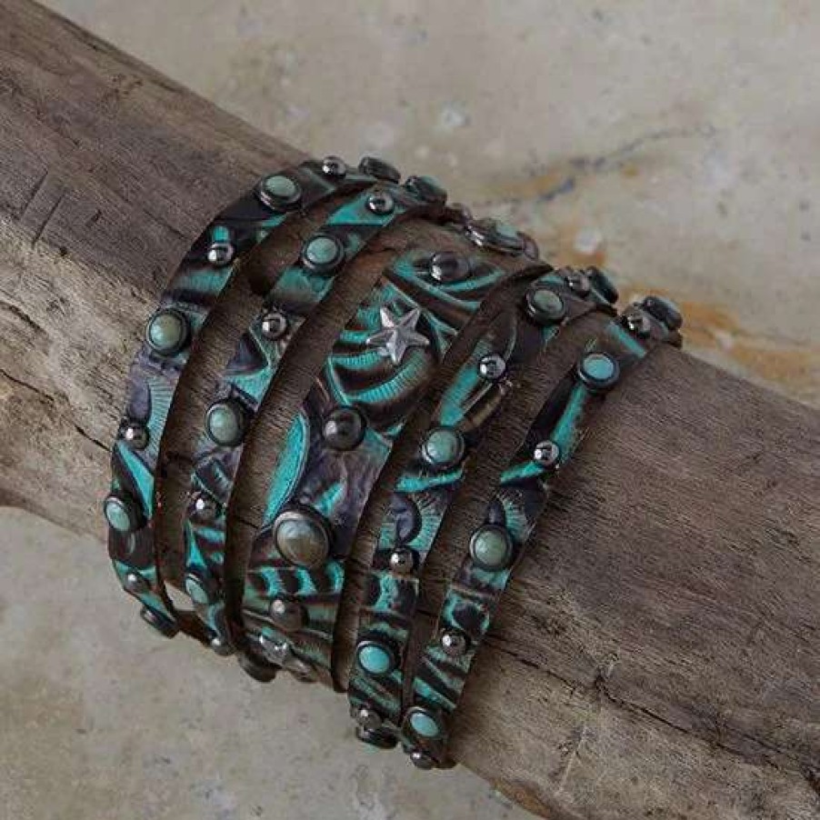 Jewelry * | The Rowdy Cowgirl Turquoise Split Wrap Floral Bracelet