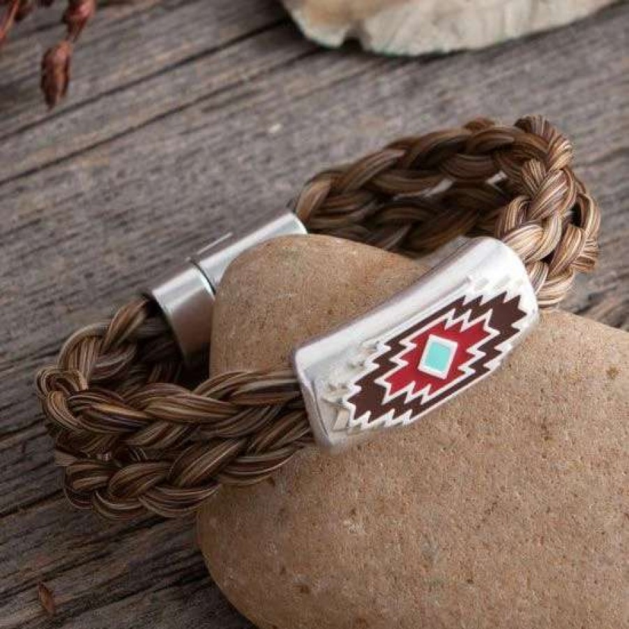 Jewelry * | Cowboy Collectibles Braided Horse Hair Aztec Bracelet