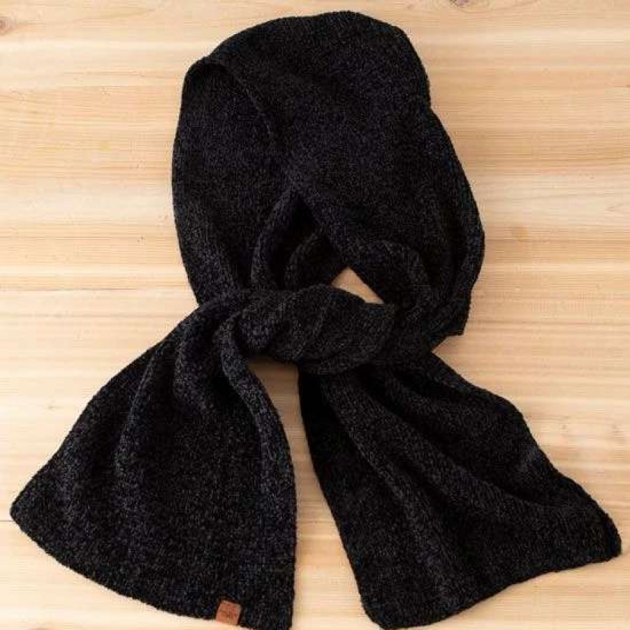 Scarves * | Black Hooded Scarf