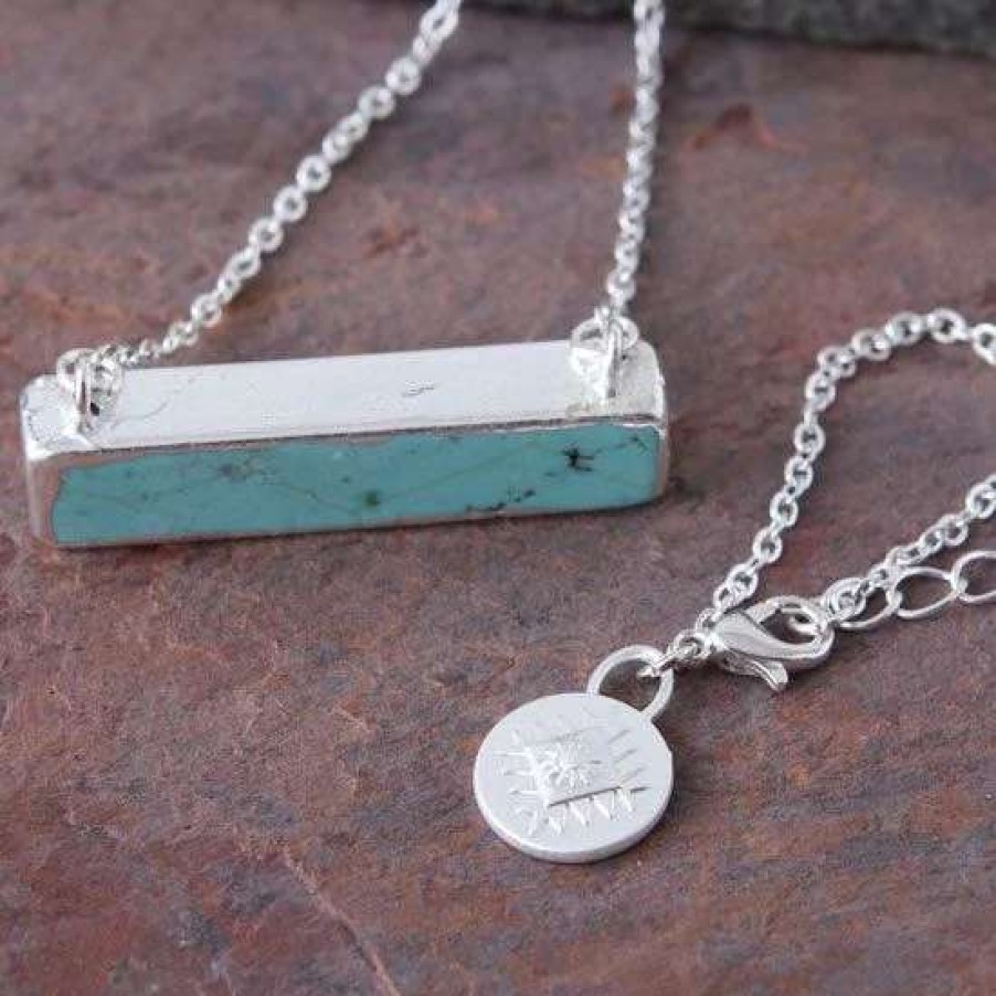 Jewelry * | West And Company Silver Turquoise Bar Necklace