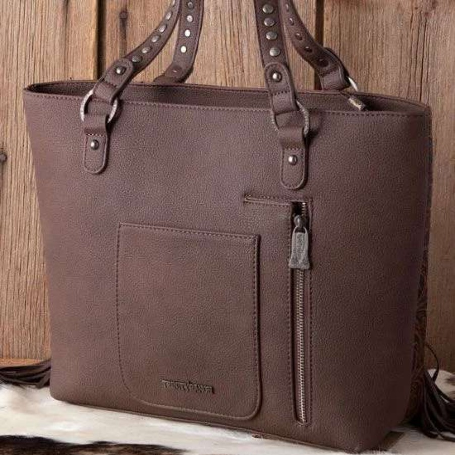 Handbags * | Trinity Ranch Coffee Floral Tooled Tote