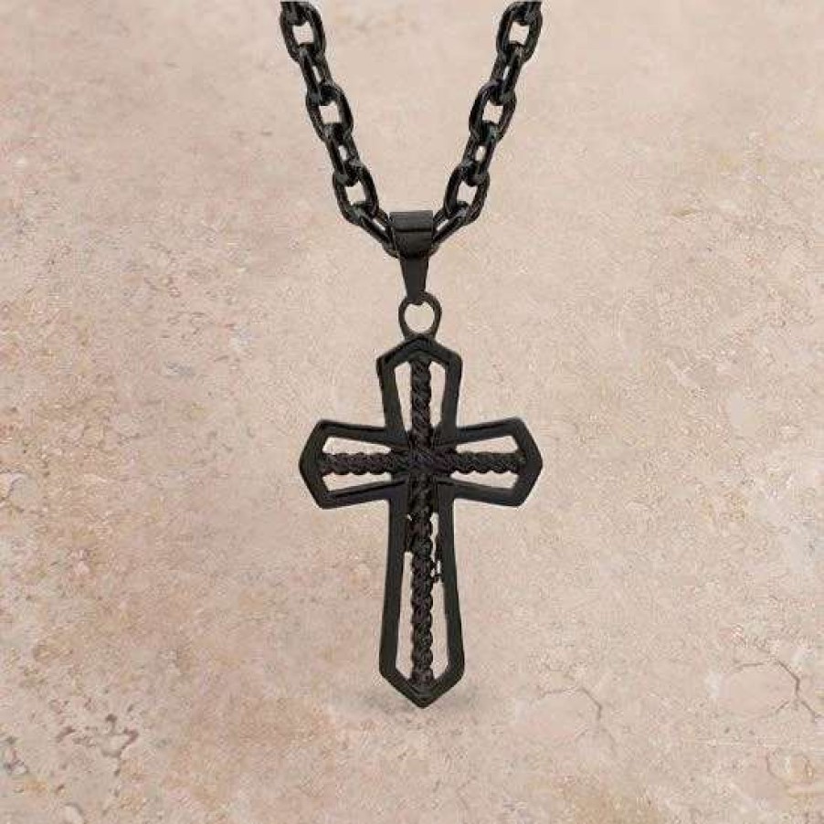 Jewelry * | Montana Silversmiths Gunmetal Cross Necklace