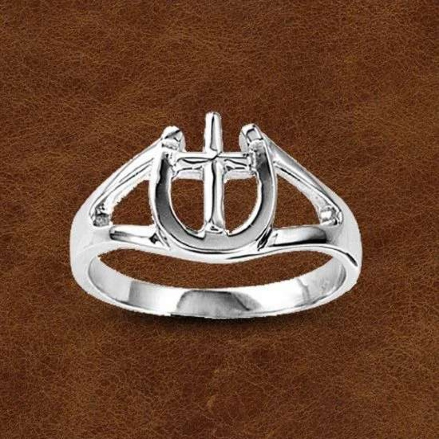 Jewelry * | Kelly Herd Sterling Horseshoe And Cross Ring