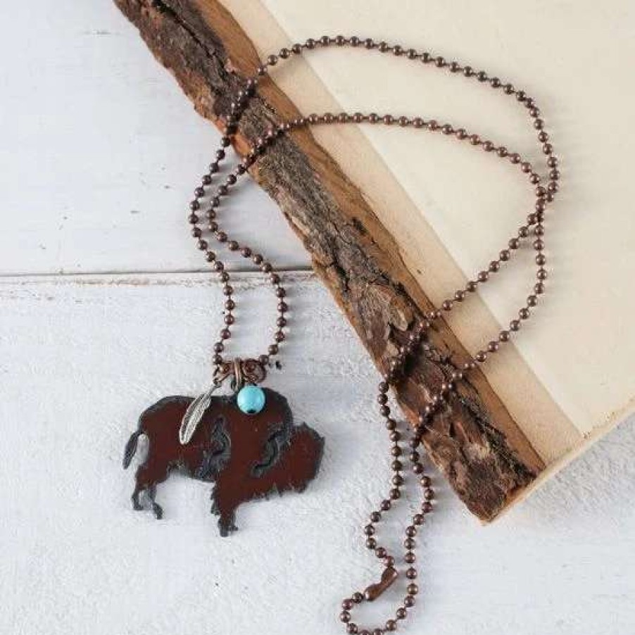 Jewelry * | Free To Roam Buffalo Iron Necklace