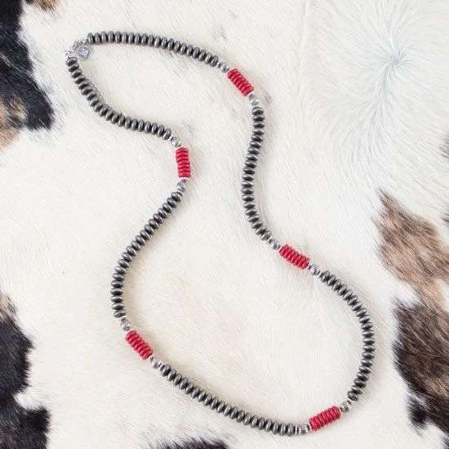 Jewelry * | West And Company Navajo Pearl And Red Beaded Necklace