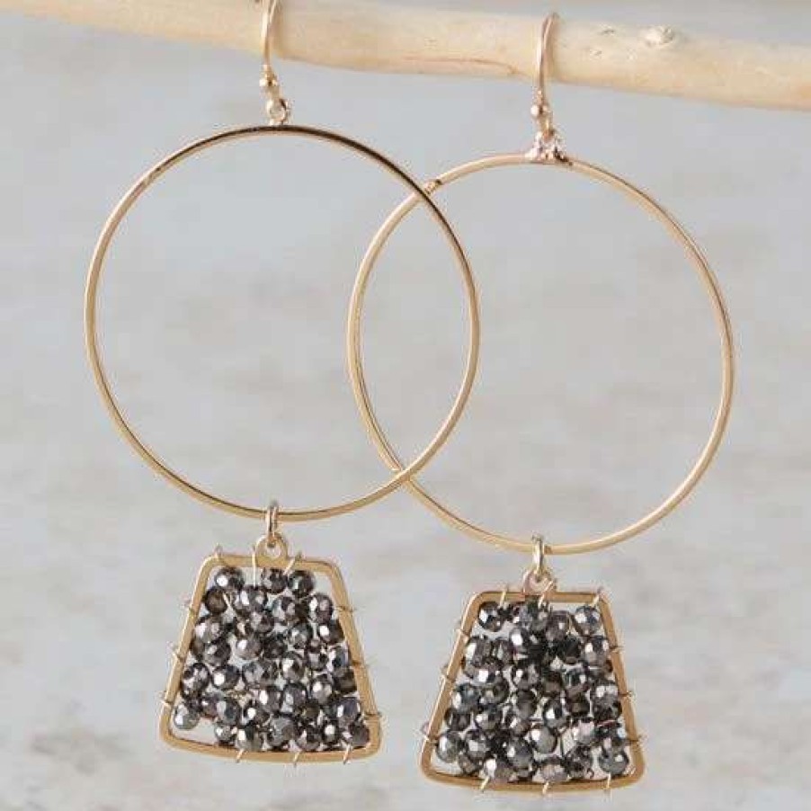 Jewelry * | Shine Bright Grey And Gold Crystal Hoop Earrings